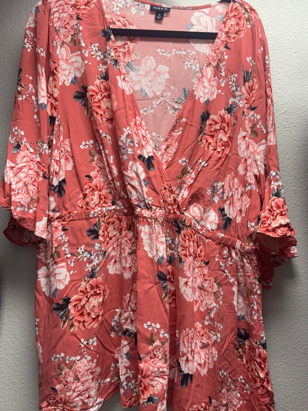 torrid Coral-Pink Floral Blouse with V-Neck